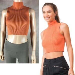 Papermoon Orange Mockneck Cropped Sweater Tank SMALL